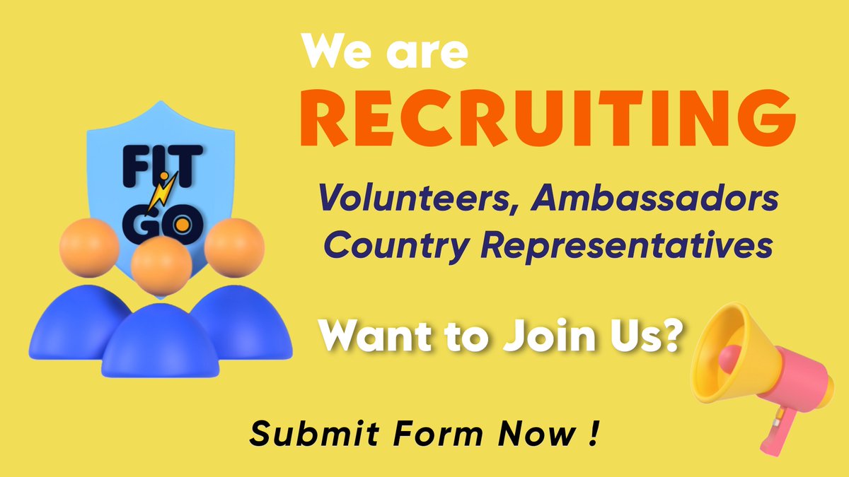 ✨ For better and bigger community we are recruiting globally!

- Volunteers
- Ambassadors
- Country Representatives

📄 Want to Join Us?
Fill this form:
forms.gle/wwRkA1voRzfTra…

*No salary no incentives just little reward (monthly) from Fit N Go 🎁

Thank you
#crypto #BSC FNG