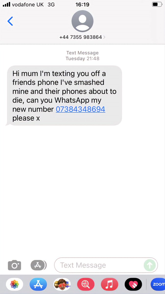 Toni Mosh (@tonimosh) on Twitter photo 'Hi mum' WhatsApp scam number from the beginning of November is again active - 07384348694 'Hi mum' WhatsApp scam number from the beginning of November is again active - 07384348694