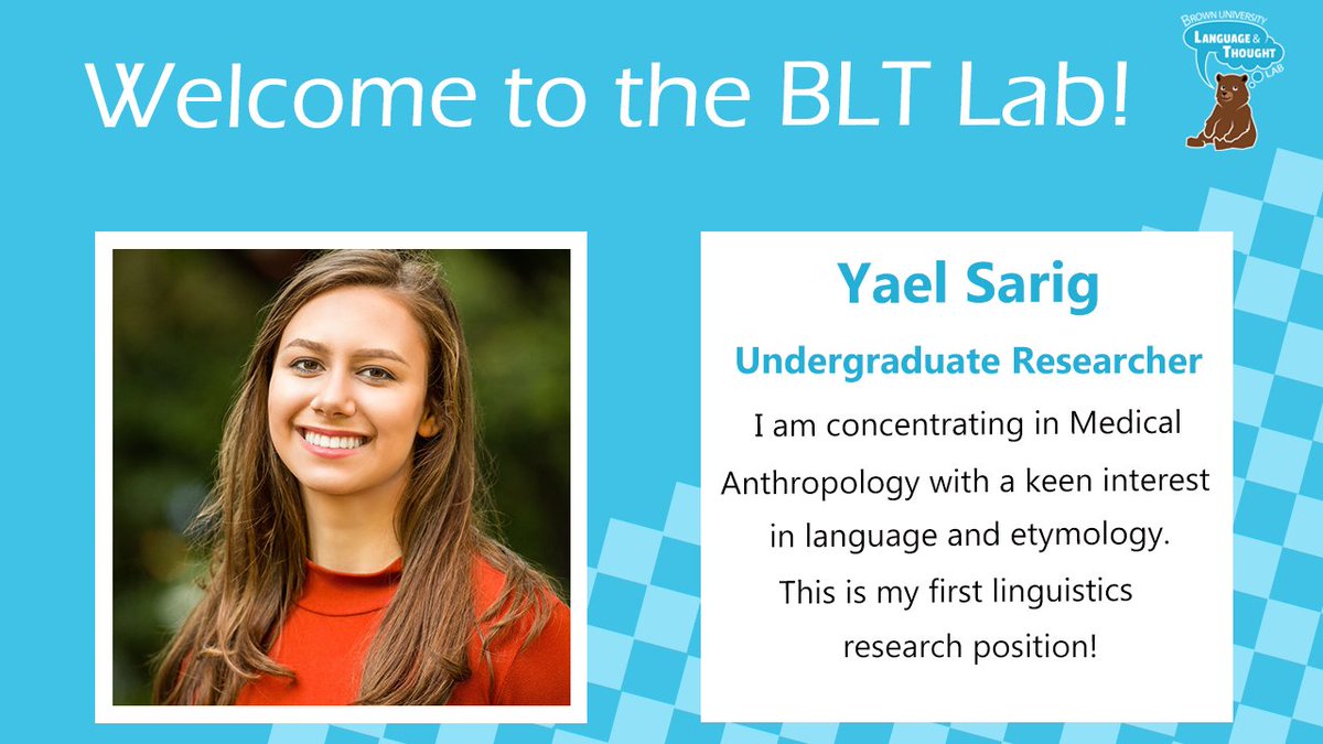 bltlab's tweet photo. We are excited to have Yael ('24) on the blt lab team!  She was raised by Israeli parents in America, and grew up speaking both Hebrew and English. She has previously worked as an assistant Hebrew teacher in high school. #BrownU #researchers #bltlab https://t.co/z7v6I7OfY9