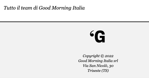 lewixlabs's tweet photo. @GoodMorningIT 
Nessun problema per la mail errata ricevuta (anzi grazie per il coupon!), però è rimasto ancora qualcosa da sistemare, "Triseste" nel footer 😀 https://t.co/owP6xOJHAs