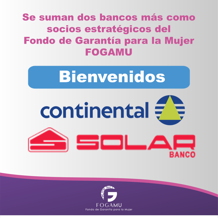afd_py's tweet photo. Damos la bienvenida a nuestros socios estratégicos @solarbanco y @bcontinentalpy que le dan el SI al Fondo de Garantía para la Mujer (FOGAMU) administrado por @FGarantia 

¡Ya somos 20!
#fogamu #fondodelamujer #afd #fogapy https://t.co/XBAFPpaCMO