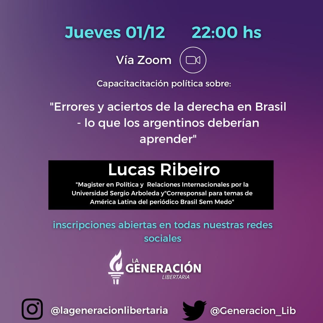 📌"Nueva Charla sobre errores y aciertos de la derecha en Brasil"🧑‍💻 Dictada por Lucas Ribero- Asesor de Comunicaciones Internacionales para el Gobierno de Brasil y Magister en Políticas y Relaciones Internacionales.

🔥 Anotate docs.google.com/forms/d/e/1FAI…