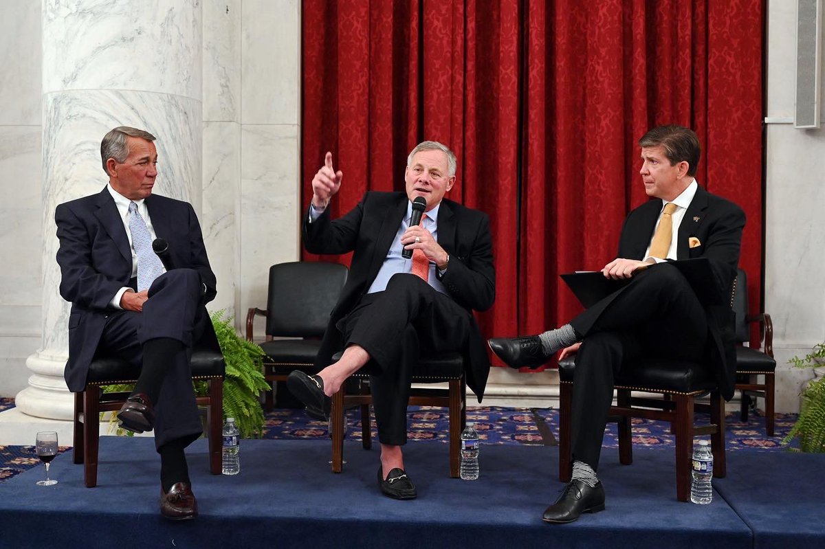 WakeForest's tweet photo. Photos from an evening honoring Senator Richard Burr (’78) upon his retirement from his career of public service. The event featured brief remarks from @PresidentWente and a conversation between @SpeakerBoehner and @SenatorBurr. https://t.co/vnCSOGnFyu