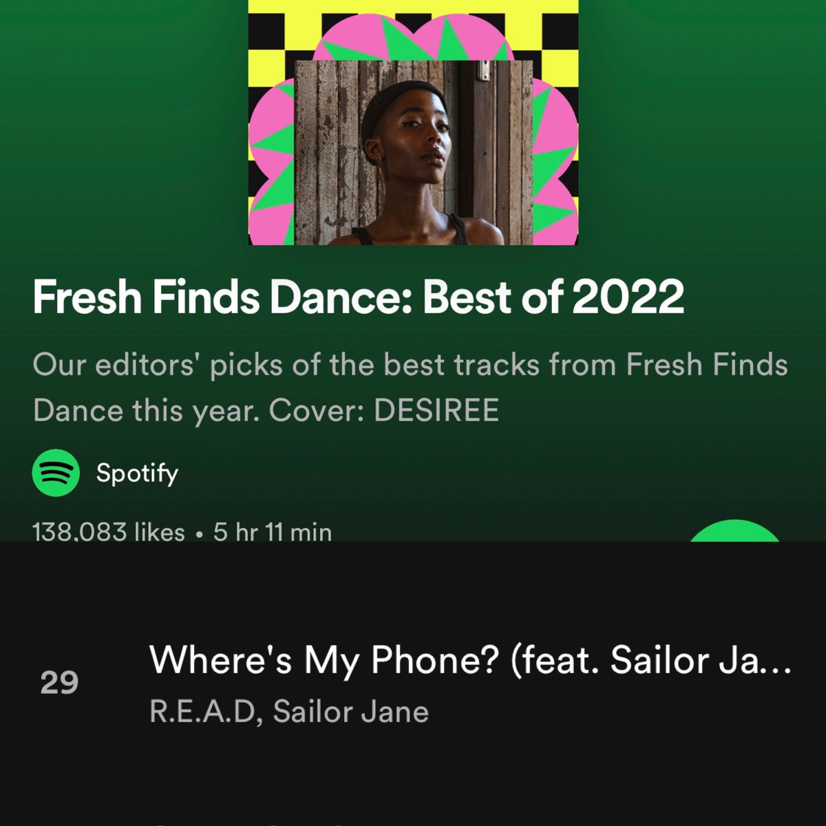 We had no idea till someone sent congrats late last night. #29 on Spotify’s Fresh Finds Best 100 of 2022 Dance! Thnx to the curators, editors at Spotify, &amp; everyone around the world who streamed, purchased, &amp; played the track <a href="/OchaRecords/">Ocha Records</a> <a href="/DefectedRecords/">Defected Records</a>  <a href="/DFTDrecords/">DFTD</a> <a href="/Spotify/">Spotify</a>