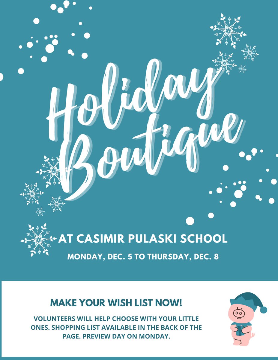 Pulaski Holiday Boutique is back and better than ever! We will have a preview day for the kids on Monday 12/5, this way they can sort out there lists and be ready to shop 12/6 thru 12/8! Lets be eco friendly and try to send the children in with their favorite reusable bag🎅🏼🎄🎁