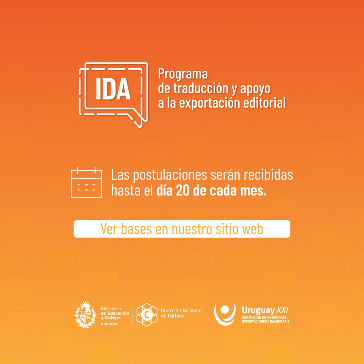 #LANZAMIENTO | Comienza hoy la 4ta edición del #ProgramaIDA que apoya la traducción y exportación del sector editorial.

Pueden postular editoriales extranjeras y editoriales y autores nacionales. 

👉 Más información aquí: bit.ly/3XNgEVK