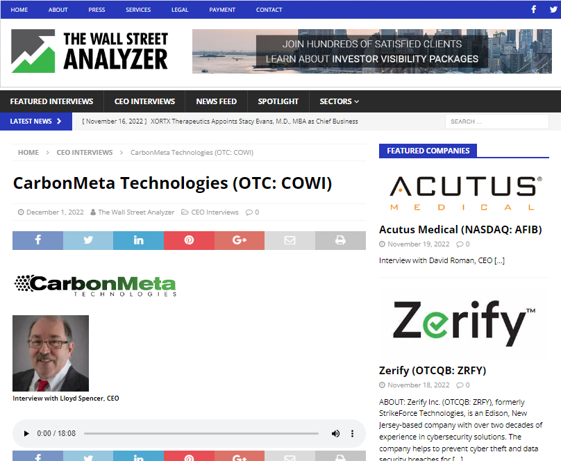 CarbonMeta Technologies (OTC PINK:COWI) tweet media