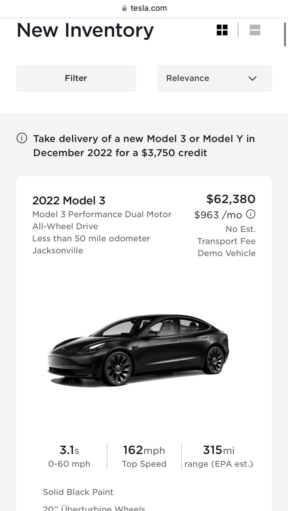Tesla model 3 online inventory