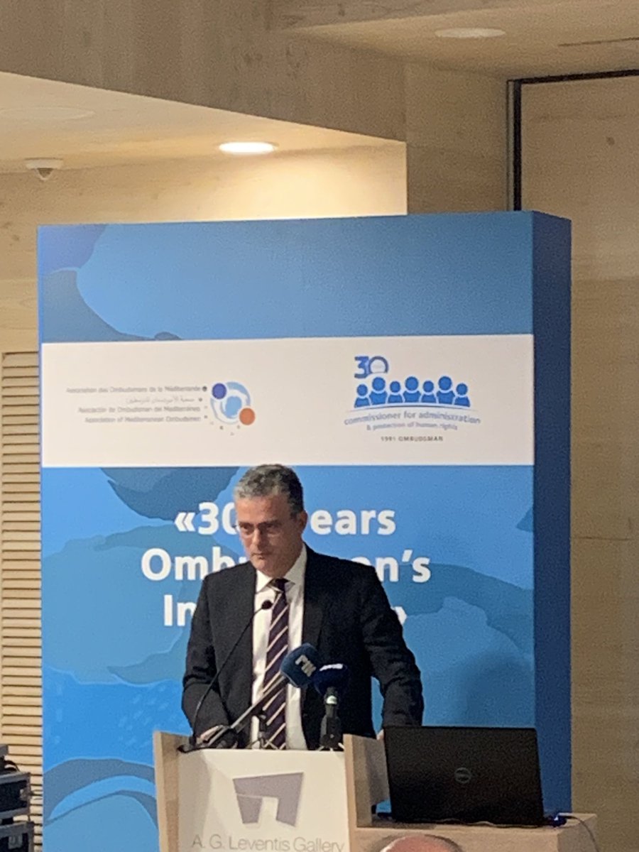 AOM President, Greek Ombudsman Andreas Pottakis addresses, in Nicosia, Cyprus, the inaugural ceremony of the international conference for the 30+ years of the Cypriot Commissioner for administration and protection of human rights