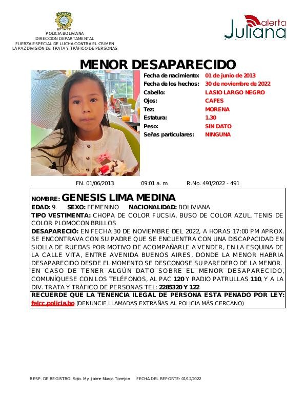 AlertaJuliana's tweet photo. Menor desaparecida, ayúdanos a localizarla.
#AlertaJuliana 
#PoliciaBoliviana https://t.co/G11ShOtwjU