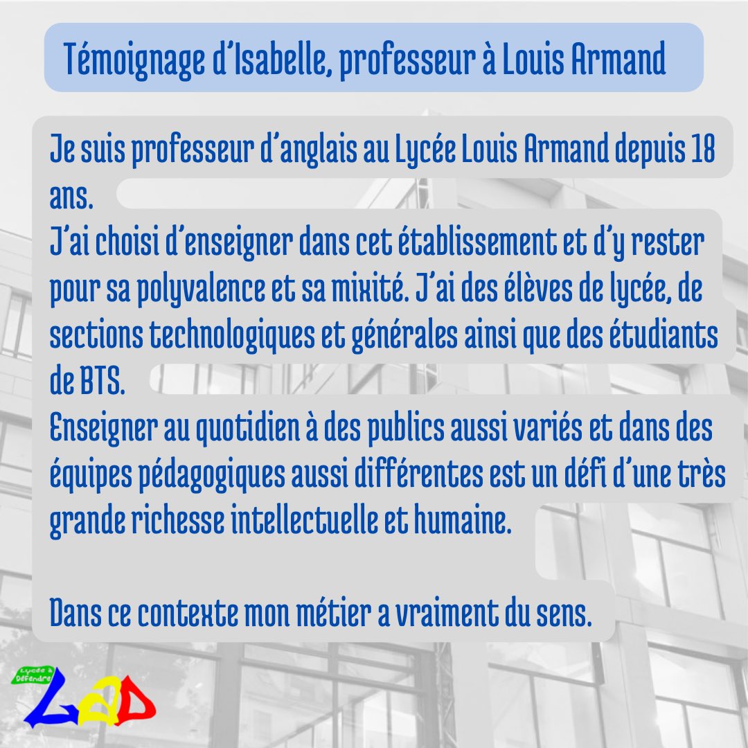 LyceeLArmand15's tweet photo. Ce soir,le témoignage d’un professeur 🧑‍🏫 du lycée 🏫
➡️Isabelle, professeur d’anglais, nous explique pourquoi elle aime enseigner à Louis Armand https://t.co/aVP0KhXlmG