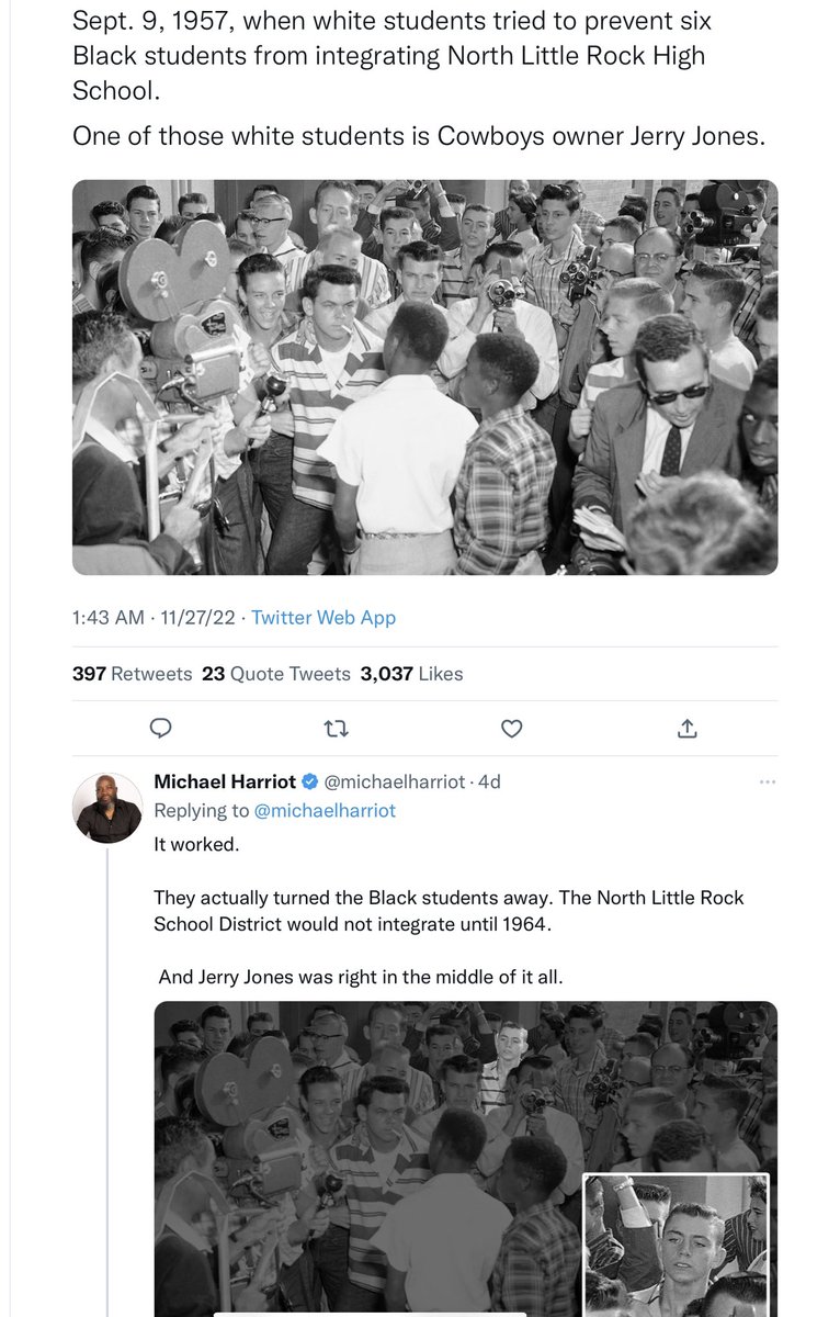 axidentaliberal's tweet image. Jerry Jones was on the front lines of discrimination as a young man

Years later he criticized Kaepernick’s protest against racism &amp;amp; participated in the NFL’s blackball of the QB

Branch Rickey was so haunted by discrimination he saw as a young man

That he integrated baseball