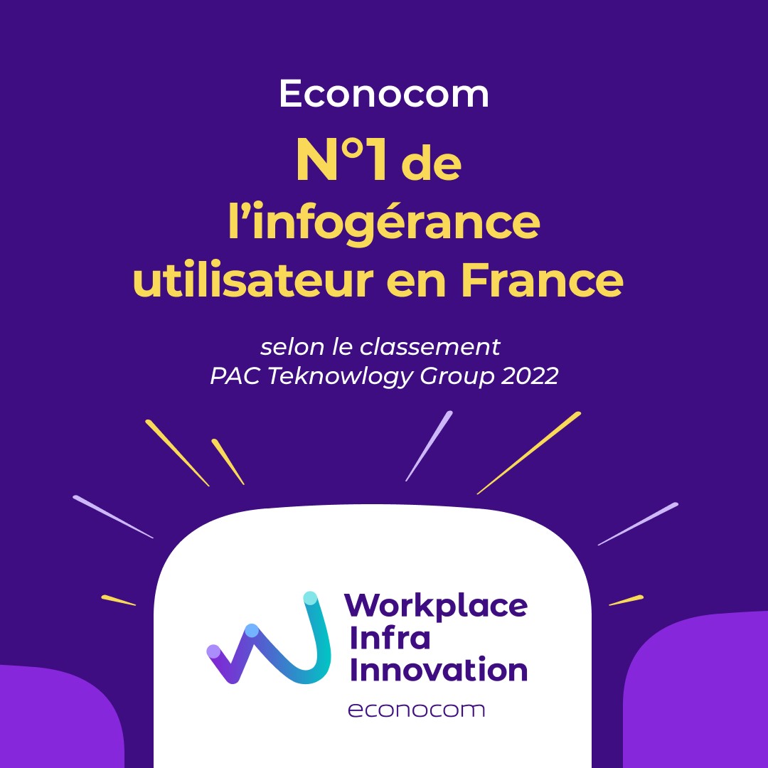 [#Classement] Econocom est le 1er acteur de l’infogérance utilisateur en France, pour la 4e année consécutive. Leader avec 11 % de part de marché, nous sommes fiers de cette distinction par le classement @teknow_group de septembre dernier. 
En savoir plus👉bit.ly/3XLrdZo