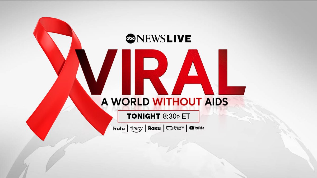 ABCNewsLive's tweet image. TONIGHT: "Viral: A World Without AIDS" shares the stories of loved ones lost, the evolution of potentially life-saving medical treatments and the famous faces who helped break the stigma and raise awareness.

Stream tonight on abcnewslive.com or @hulu at 8:30 p.m. ET