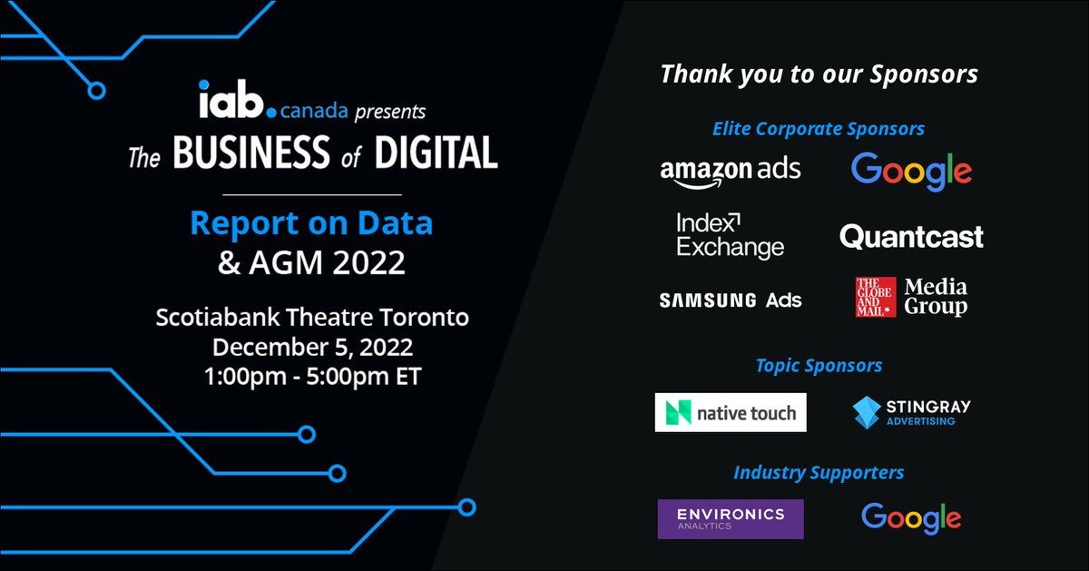 iabcanada's tweet image. One of our biggest events of the year, #ReportonData is just 2 DAYS away at the Scotiabank Theatre in downtown, Toronto. Thank you to our Elite Corporate Sponsors: @AmazonAds, @googlecanada, @IndexExchange, @Quantcast. @Samsung_Ads and @GlobeandMail