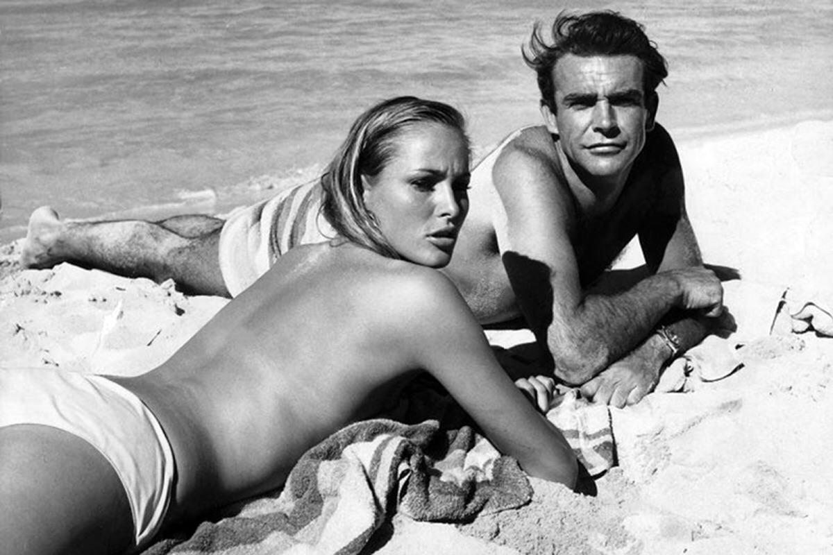Sean Connery and Ursula Andress on the set of Dr No, 1962.
