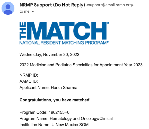 harsharma518's tweet photo. All's well that ends well! Grateful to have matched and excited for heme/onc fellowship at @UNMCCC
#HOFellows #OncTrainee #OncMedEd #HemOnc #HemMedEd https://t.co/dV2XLgtr7O