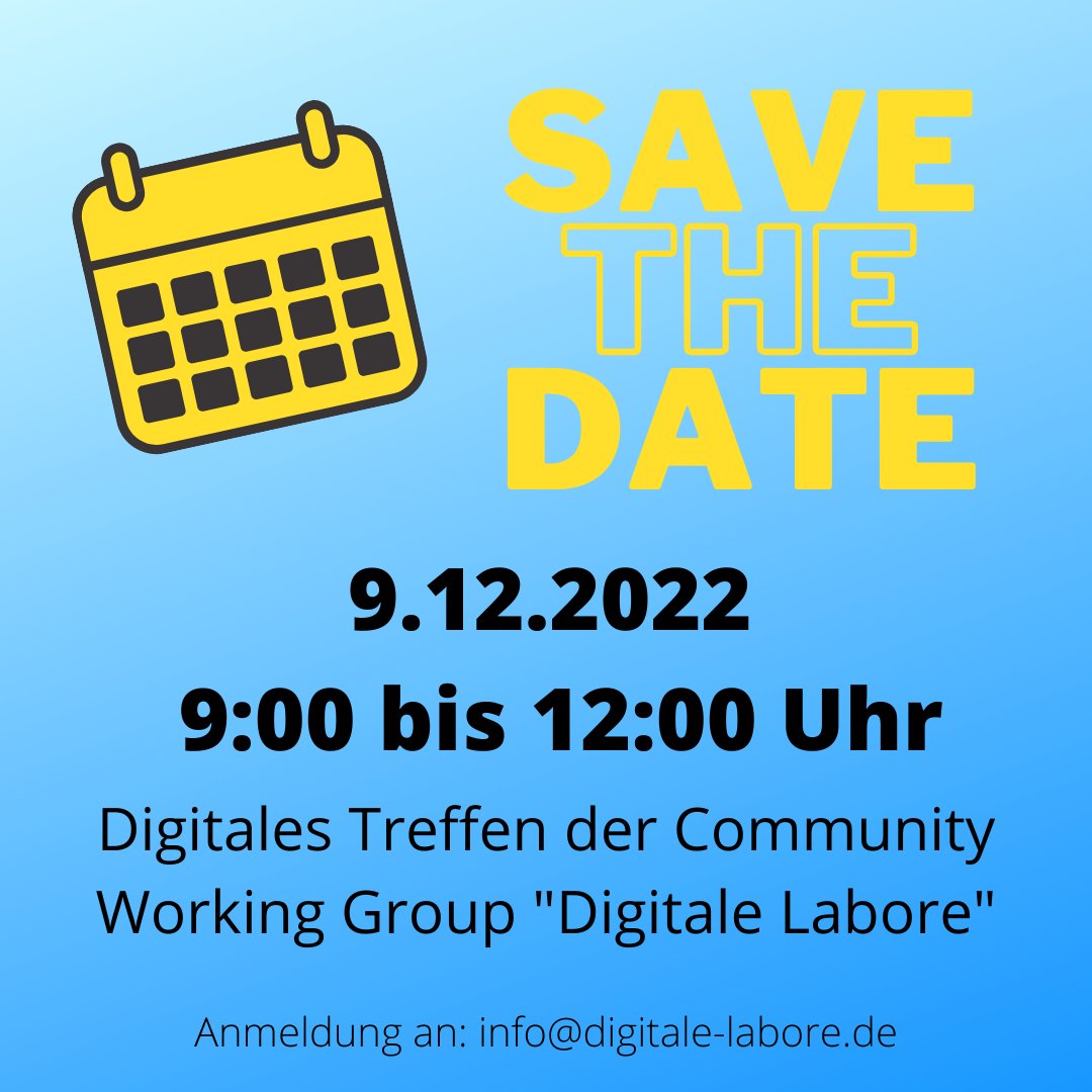 DigitaleLabore's tweet image. 🚨News🚨
Das nächste digitale Treffen der Community-Working-Group "Digitale Labore" findet am 9.12.2022 zwischen 9 und 12 Uhr statt - Anmeldung per DM oder per E-Mail /TRO #RemoteLabore #TwitterCampus