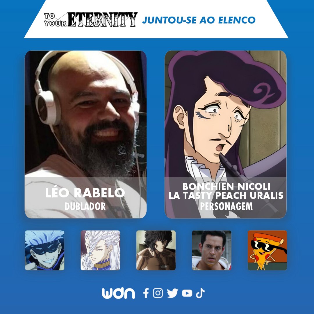 WDN - World Dubbing News on X: 🦊 Novos dubladores juntam-se ao elenco de To  Your Eternity: 🪢 Raphaela Santoro como Pocoa Uralis 🪢 Léo Rabelo como  Bonchien Nicoli La Tasty Peach