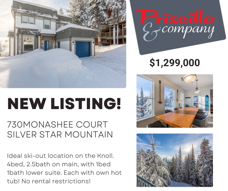 NEW LISTING - $1,299,000 - On The Knoll at Silver Star Mountain! Excellent ski-out! Like new -furnished and move in ready! 4Bed main home + 1bed suite on the lower walkout level. 2 private hot tubs. Storage garage w/tuning/waxing bench.
ow.ly/TaLG50LRj6P 
#remaxpriscilla