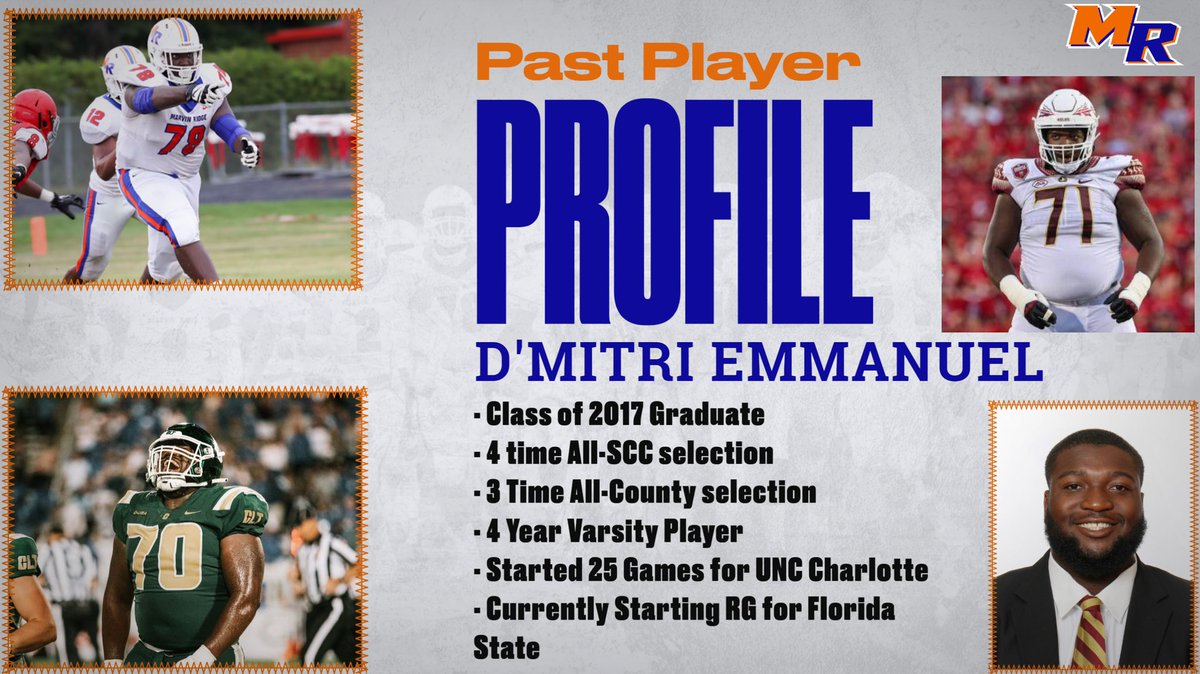 Learn more about Alumni of Marvin Ridge Football with out Past Player Profile Thursdays. We start our Series with D’Mitri “Meech” Emmanuel. #nextlevelmavs