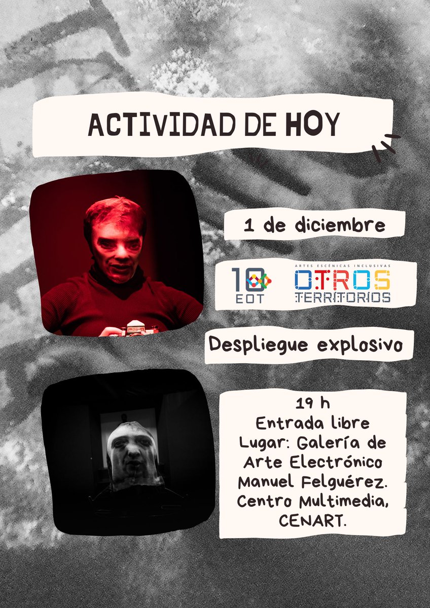 HOY:
Despliegue expositivo Diane / La bestia enjaulada

Teatro Ciego MX e Itzel Lara, Ciudad de México
Curaduría Majo Martínez
LUGAR: Galería de Arte Electrónico Manuel Felguérez del Centro
Multimedia del CENART

Público en general 12 + y PG (con supervisión de los padres)