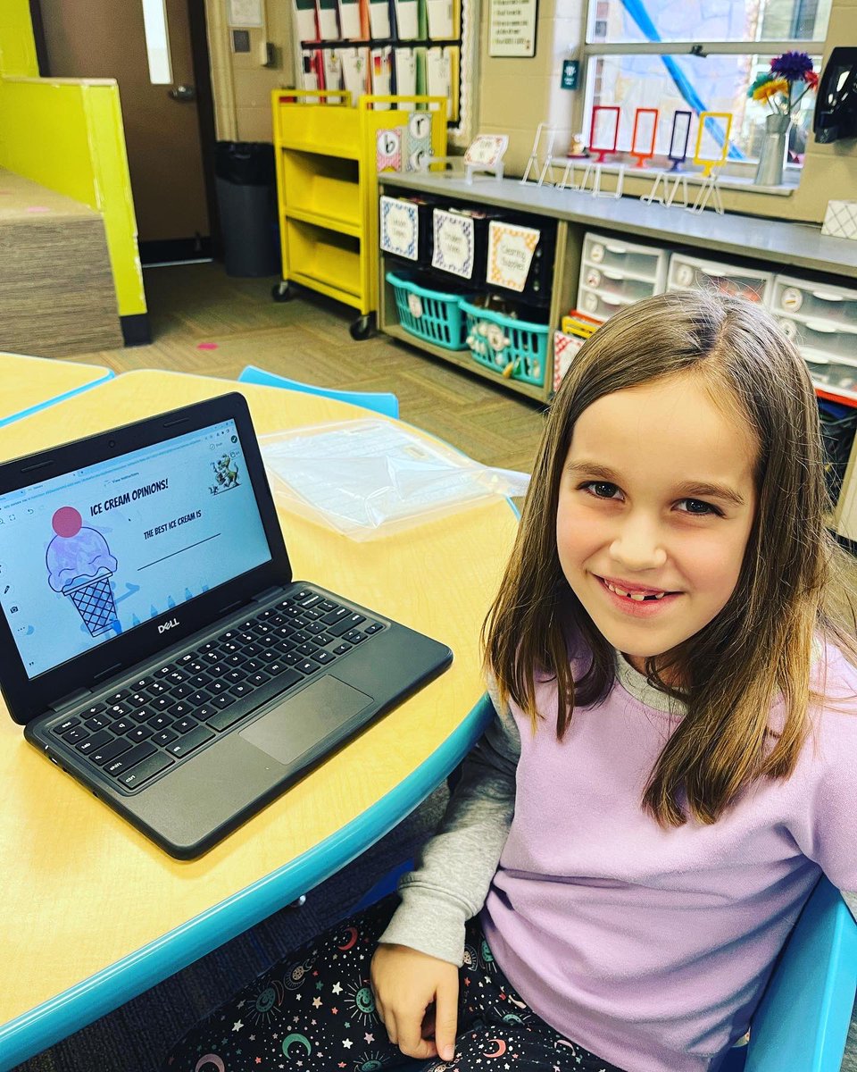 wes_library's tweet photo. Kindergarteners have been practicing their drag and drop fingers on the touchpad! This is a challenge from using touchscreens or tablets. Look at our ice cream creations for #groovyjoe today! #itsworthit @seesawlearning #librariesareworthit #edtech #morethanbooks https://t.co/T4HtLCnRvp
