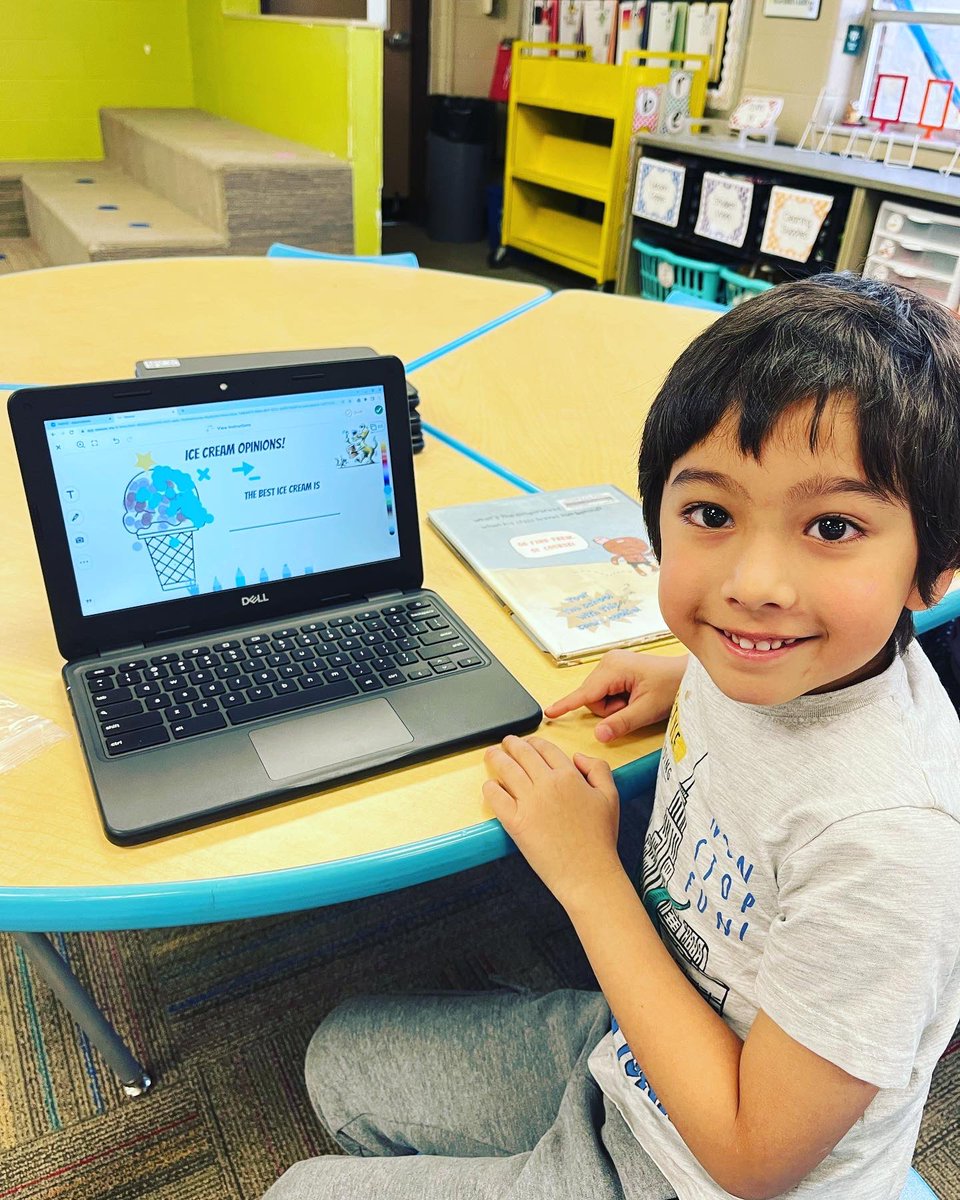 wes_library's tweet photo. Kindergarteners have been practicing their drag and drop fingers on the touchpad! This is a challenge from using touchscreens or tablets. Look at our ice cream creations for #groovyjoe today! #itsworthit @seesawlearning #librariesareworthit #edtech #morethanbooks https://t.co/T4HtLCnRvp