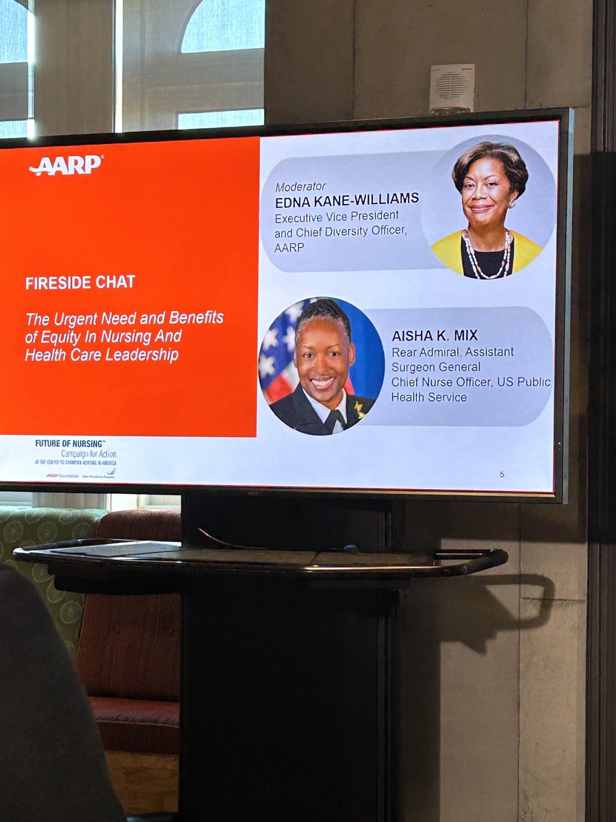 Powerful #fireside chat@with ⁦@Ekanewilliams⁩ and Rear Admiral Mix  ⁦<a href="/FortitudeDNP/">Aisha K. Mix, DNP, MPH, RN, FAAN</a>⁩ addressing the urgent need and benefits of equity in nursing and health care leadership ⁦<a href="/Campaign4Action/">Campaign For Action</a>⁩ @aarp ⁦<a href="/AARP/">AARP</a>policy⁩ #healthequitynow
