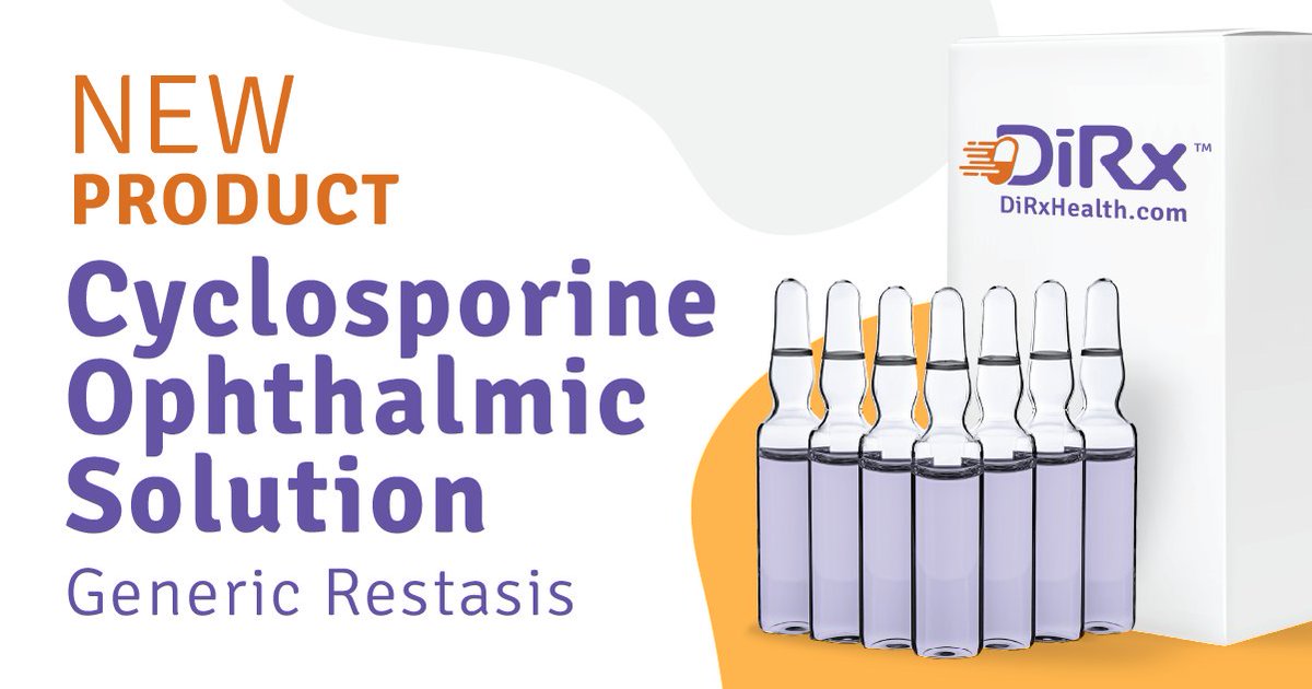 DirxHealth's tweet photo. Part of realizing our mission to provide #affordablemedicine for all means meeting demand. We’re excited to expand our offering to include more affordable access to Cyclosporine ophthalmic suspension - generic #Restasis. #digitalpharmacy #newproduct #medicine #genericmedicine https://t.co/91EDBFa1GX