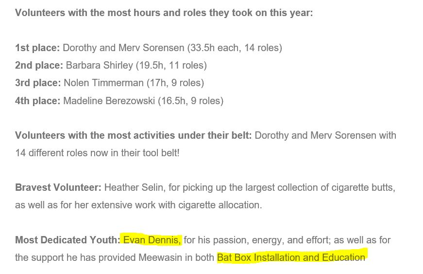 Amazing work and dedication by Evan!! As a ScienceTrek student last year he created this project for his Caring for Our Watershed proposal.  Great to see that his work continues on!
<a href="/Meewasin/">Meewasin</a> <a href="/MontgomeryElem1/">Montgomery Elementary School</a> <a href="/StoonPubSchools/">Saskatoon Public Schools</a> <a href="/SAWatersheds/">Saskatchewan Association of Watersheds</a> <a href="/SKRiverBasin/">PFSRB</a> <a href="/cityofsaskatoon/">City of Saskatoon</a>