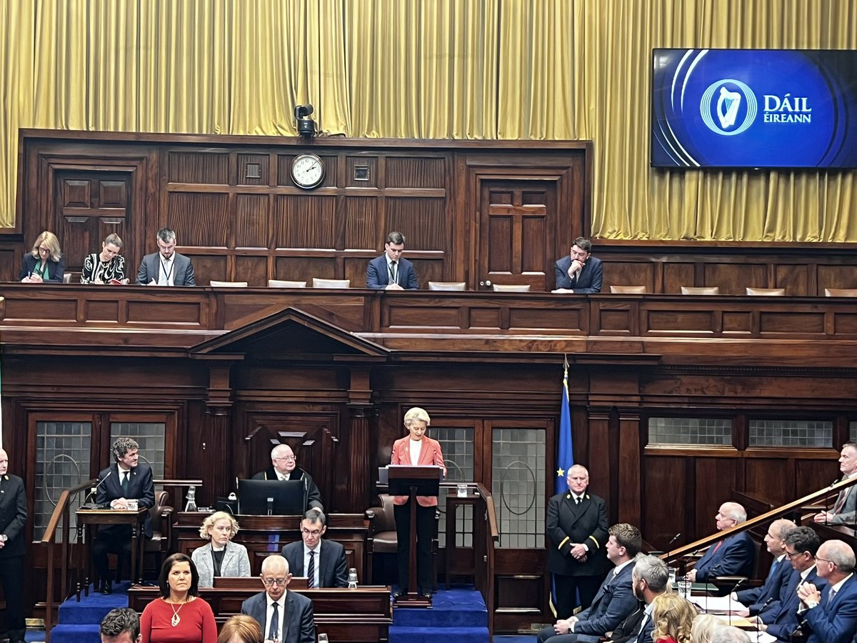 SeeryKearney's tweet photo. Great to be in the Dail Chamber to hear from @vonderleyen of the great contribution Ireland has made to the #EuropeanUnion and to reflect on how much our country has grown and developed over 50 years of EU membership @EU_Commission @Europarl_EN @emer_currie1 @campaign4carrig https://t.co/76YiKG47Vw