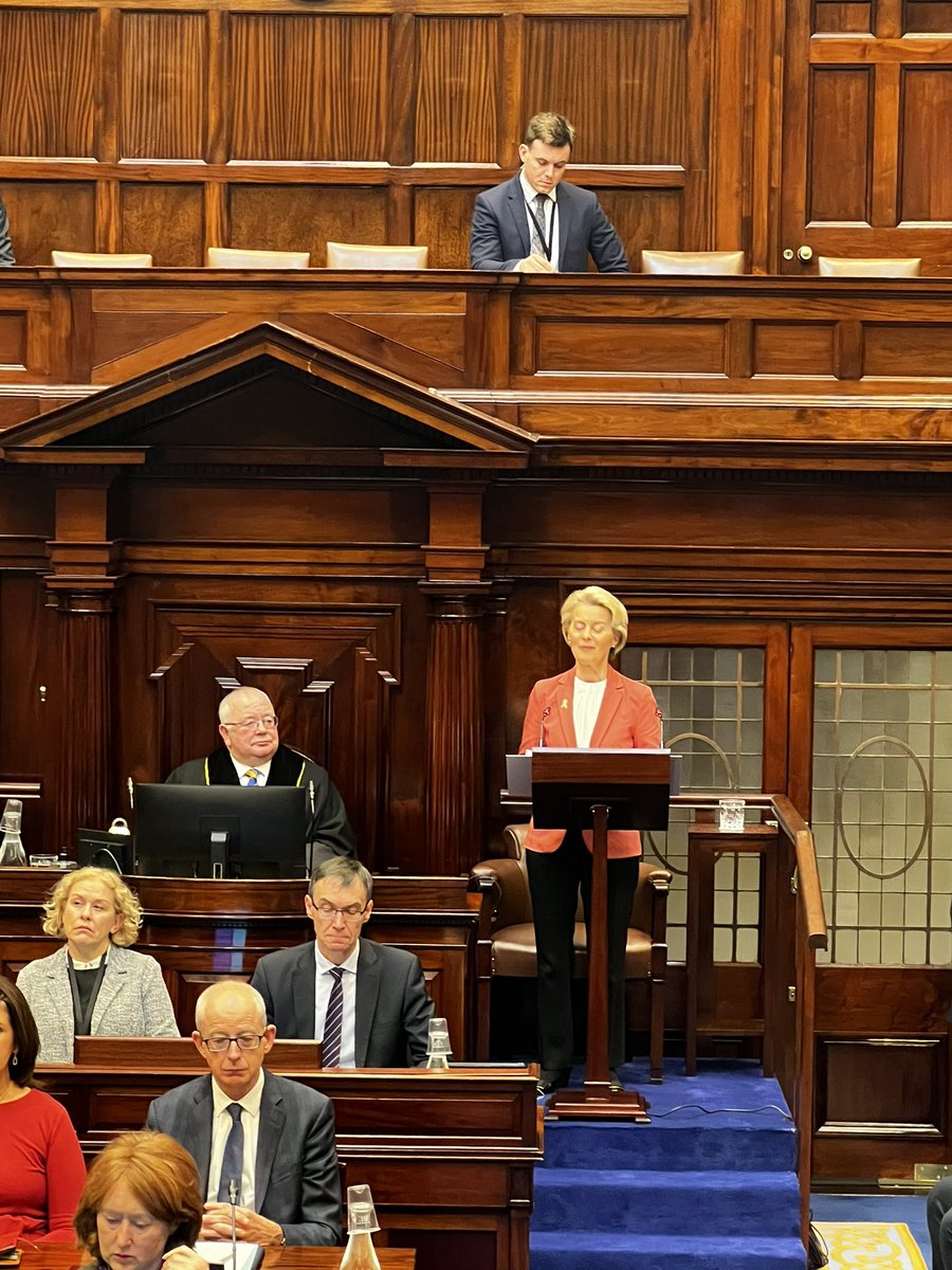 SeeryKearney's tweet photo. Great to be in the Dail Chamber to hear from @vonderleyen of the great contribution Ireland has made to the #EuropeanUnion and to reflect on how much our country has grown and developed over 50 years of EU membership @EU_Commission @Europarl_EN @emer_currie1 @campaign4carrig https://t.co/76YiKG47Vw