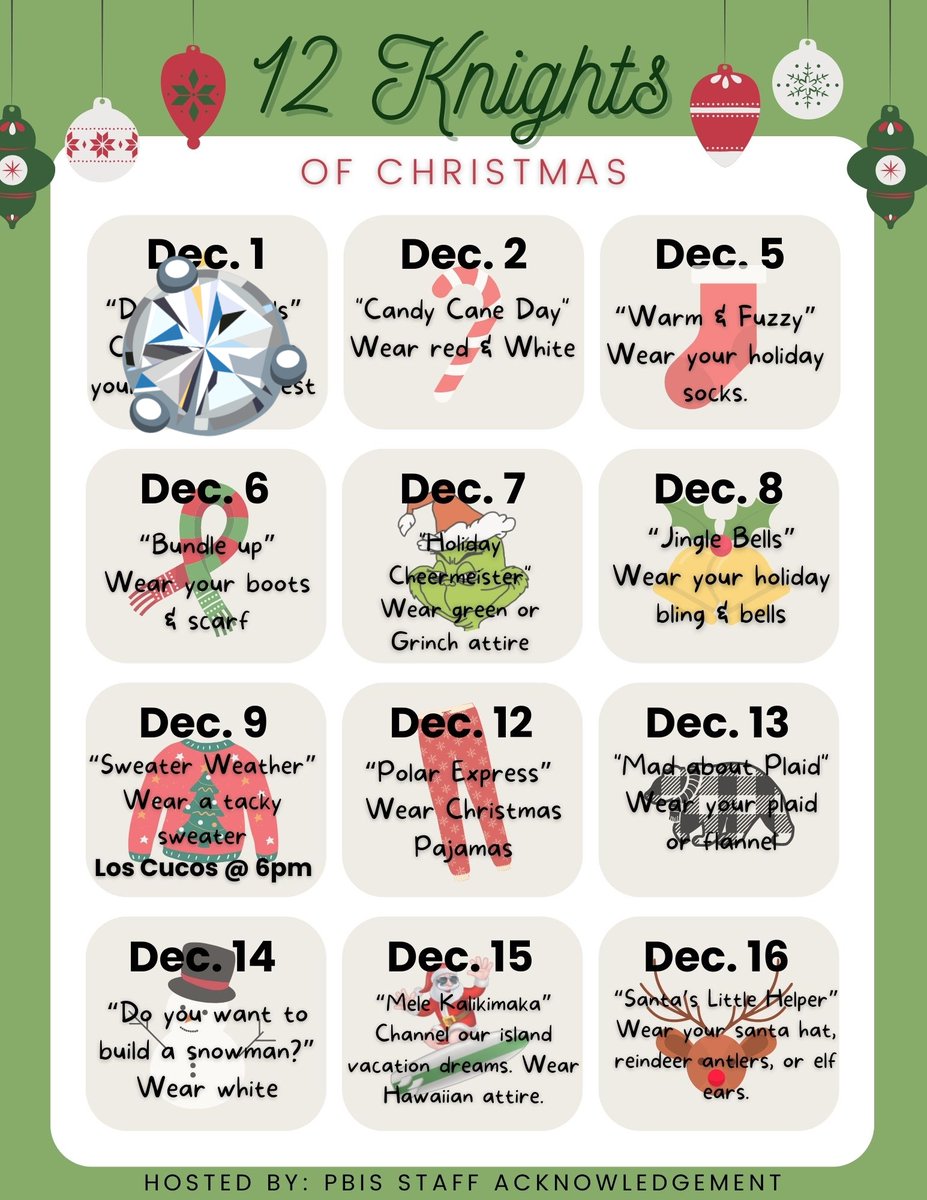 Tree lighting, hot cocoa, cookies, caroling, and all in our Holiday Finest! #12KnightsofChristmas <a href="/kahlams/">Kahla Middle School</a> <a href="/AlexMeyer1206/">Alexandra Meyer 🌴</a> <a href="/chavezchampion/">Deanne Chavez</a> <a href="/joshuadan/">Joshua Carroll</a> <a href="/Denishia_Nick/">Denishia Nickerson</a>