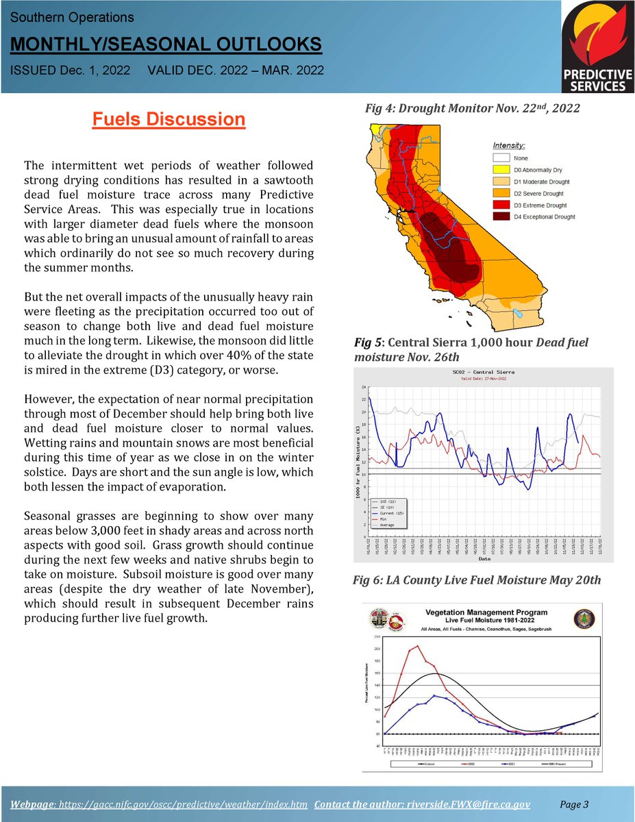 JhawkFire's tweet photo. 1/2 #SoOps #PredictiveServicesWildfire Assessment/Outlook December 2022 to March 2023. #FireWeather #FireFuels #FireBehavior https://t.co/S61aL2PW9b @NWSLosAngeles @NWSSanDiego @sawti_forecast @NWS_IMET_OPS @RichIMET @NWSSPC
. https://t.co/GuIUuxMxcj