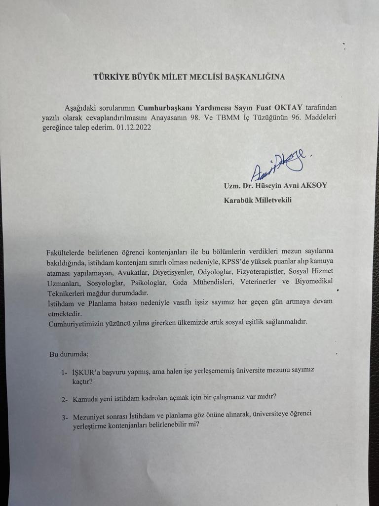 Memleket Partisi olarak, atanamayan, kadro arayan gençlerimizin yanındayız. Sayın milletvekilimiz <a href="/dr_h_avniaksoy/">Hüseyin Avni Aksoy</a> tarafından hazırlanan soru önergesi.. 

#KpssBRekorAtama
<a href="/MemleketimParti/">Memleket Partisi</a>