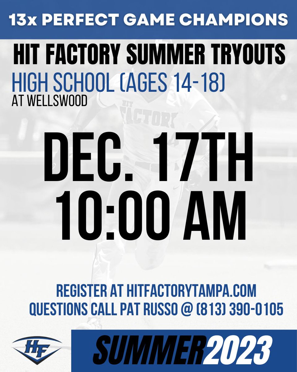 HitFactoryTampa's tweet photo. Calling all High School players.
Come rock with The Champs. 13-time #PerfectGame Champions...#HFTampa https://t.co/hH6laWspv6