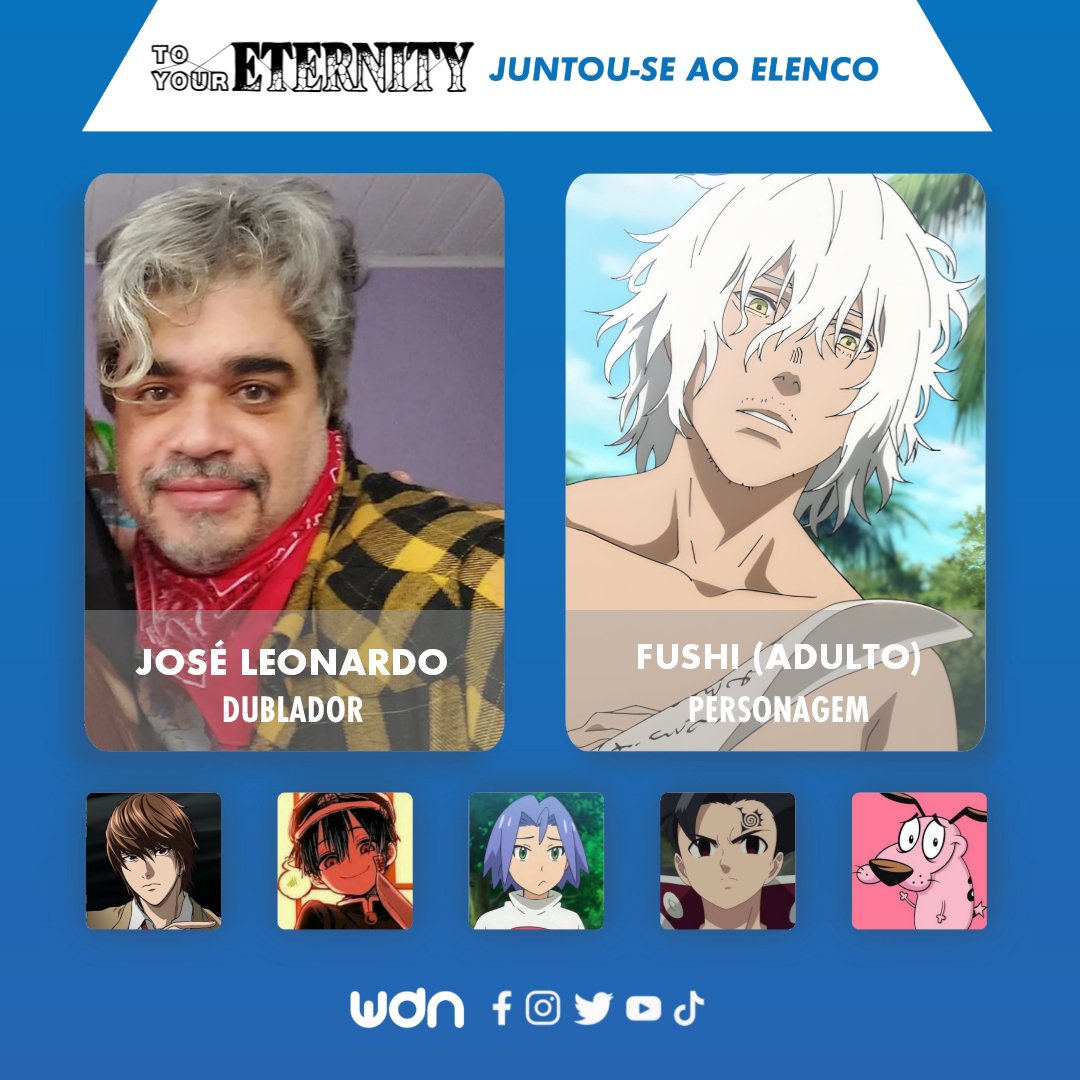 WDN - World Dubbing News on X: 🦊 Novos dubladores juntam-se ao elenco de To  Your Eternity: 🪢 José Leonardo (@leo_perninha) como Fushi (Adulto) 🪢  Bianca Alencar (@biancaalencarof) como Hisame  /