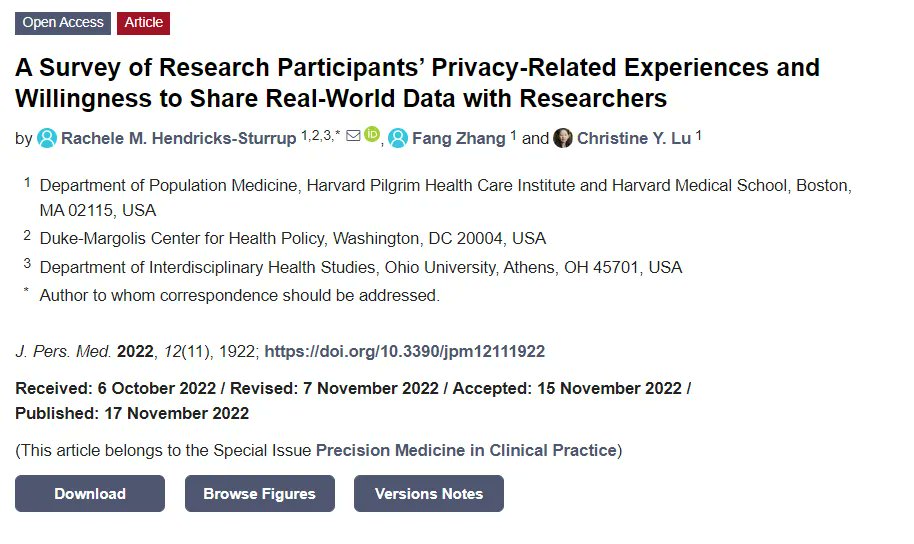 PROMoTeR_DPM (@promoter_dpm) on Twitter photo New Article! "A Survey of Research Participants’ #Privacy- #Related #Experiences and Willingness to Share #Real- #World #Data with Researchers" Co authored by <a href="/PROMoTeR_DPM/">PROMoTeR_DPM</a> Member, <a href="/ChrisLuPhD/">Christine Lu</a> is published in <a href="/JPM_MDPI/">JPM_MDPI</a> buff.ly/3ASZg86 New Article! "A Survey of Research Participants’ #Privacy- #Related #Experiences and Willingness to Share #Real- #World #Data with Researchers" Co authored by <a href="/PROMoTeR_DPM/">PROMoTeR_DPM</a> Member, <a href="/ChrisLuPhD/">Christine Lu</a> is published in <a href="/JPM_MDPI/">JPM_MDPI</a> buff.ly/3ASZg86