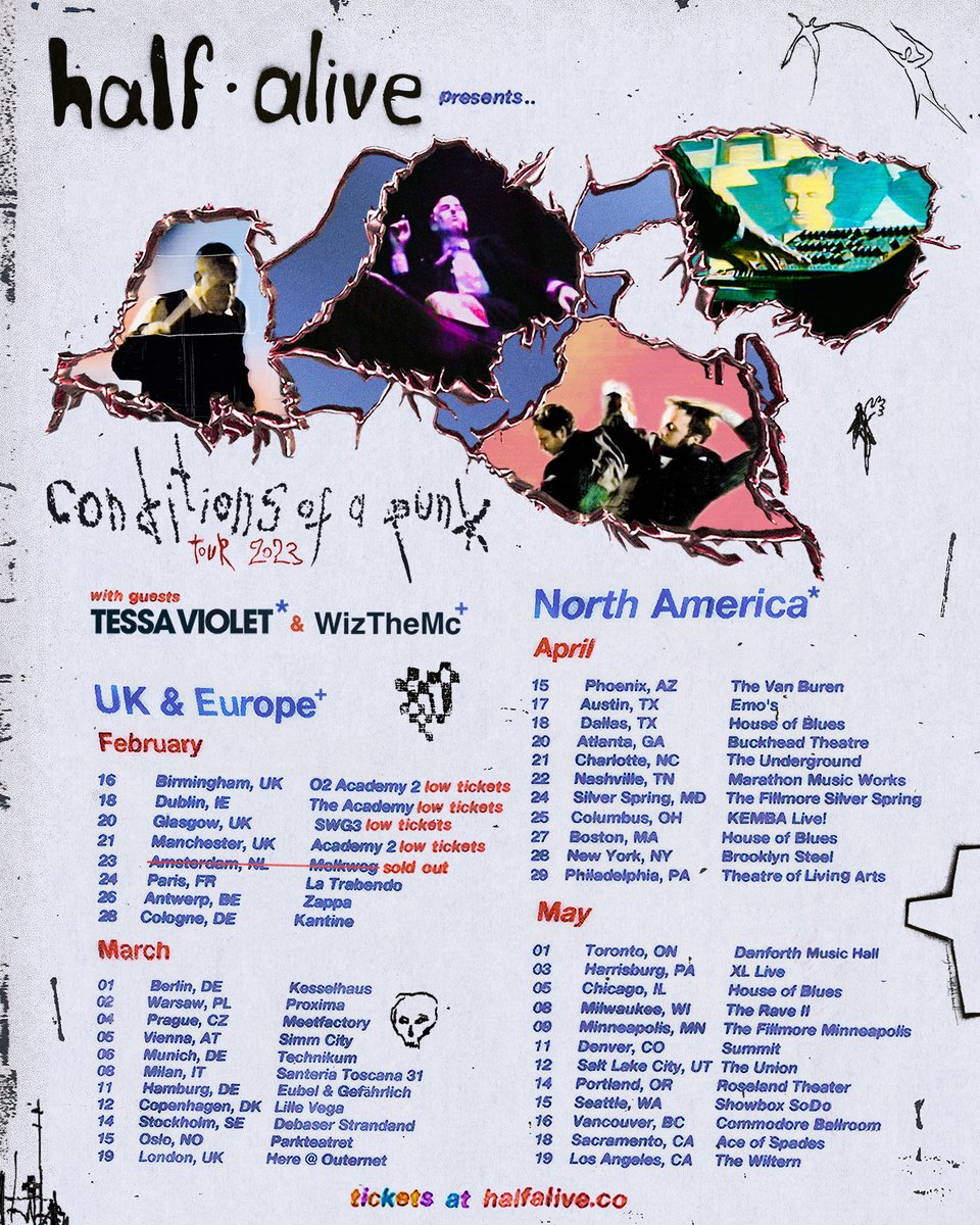 halfaliveco's tweet image. •happy to announce that the Conditions Of A Punk (TOUR) will be coming to North America, Europe, and UK.. 

new album•new show

pre-sale for North America starts tomorrow 10am. RSVP to your city at halfalive.co/#tour and we'll message you back the password for first access