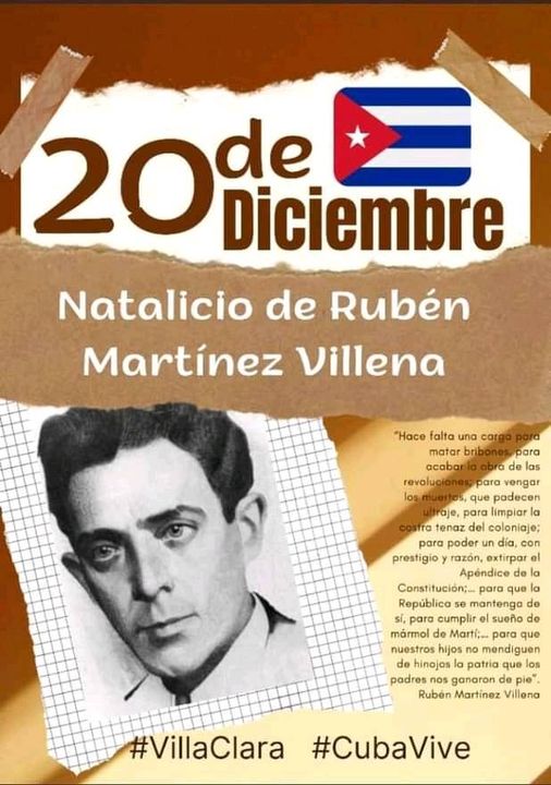123 Aniversario del natalicio de Rubén Martínez Villena, destacado intelectual y revolucionario.
#CubaMined #SomosContinuidad #TenemosMemoria #MartínezVillena