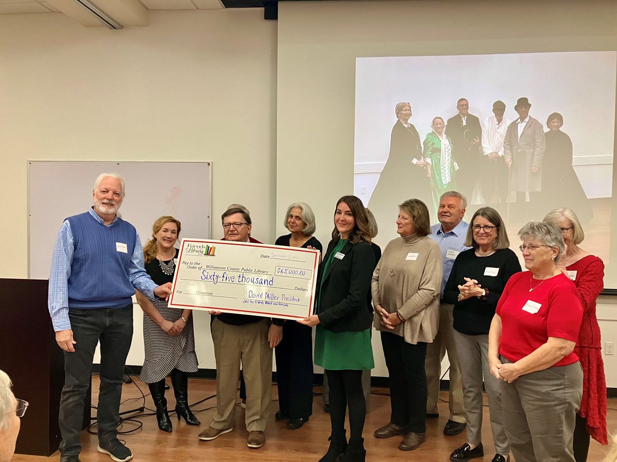 mainfotl's tweet photo. Today at the Friends' annual meeting, the Friends board presented library director Jessica Jeffers and the Board of Trustees with a check for $65,000. 

It was a day of celebrating the Friends' contributions to the library and their hard work in 2022. Thank you for all you do! 📚 https://t.co/IlJSvcgv3F