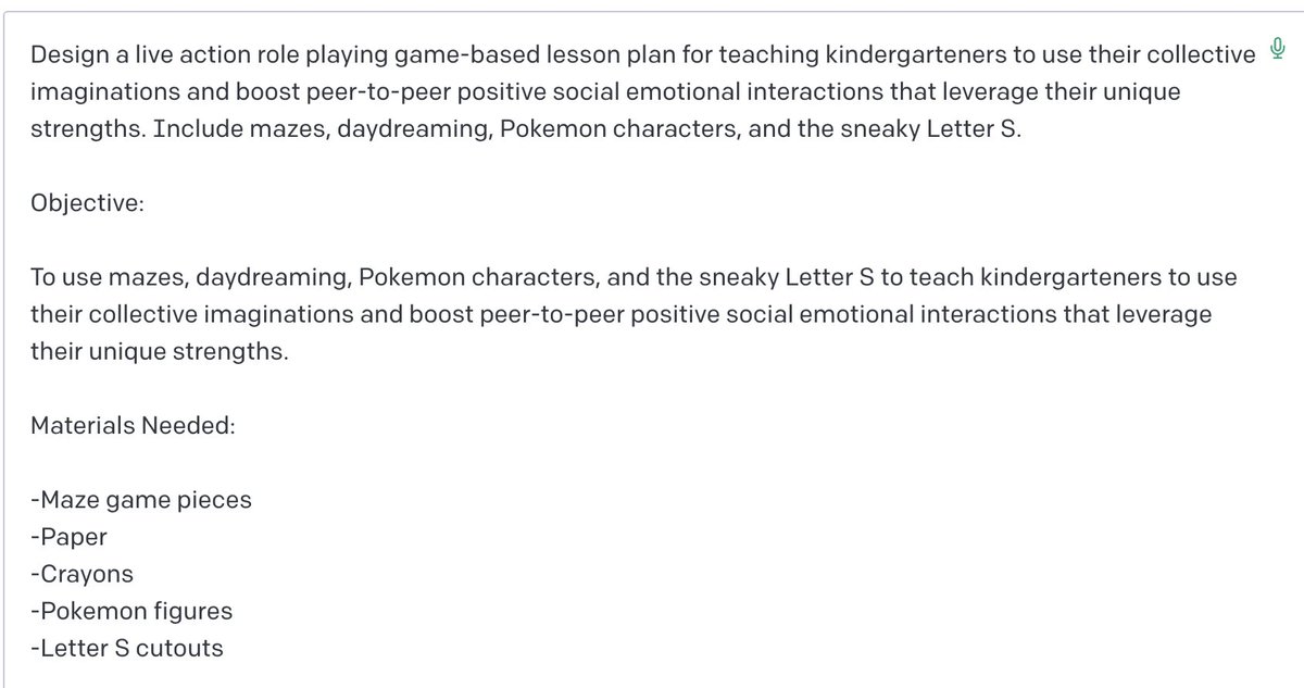 collective_club's tweet photo. โ
๏ธ#PurposefulDaydreaming included in lesson plan generated by OPEN AI in minutes.
#imagination #creativity #SEL #NewWayToWork #Education https://t.co/Hpvsy4eNI9