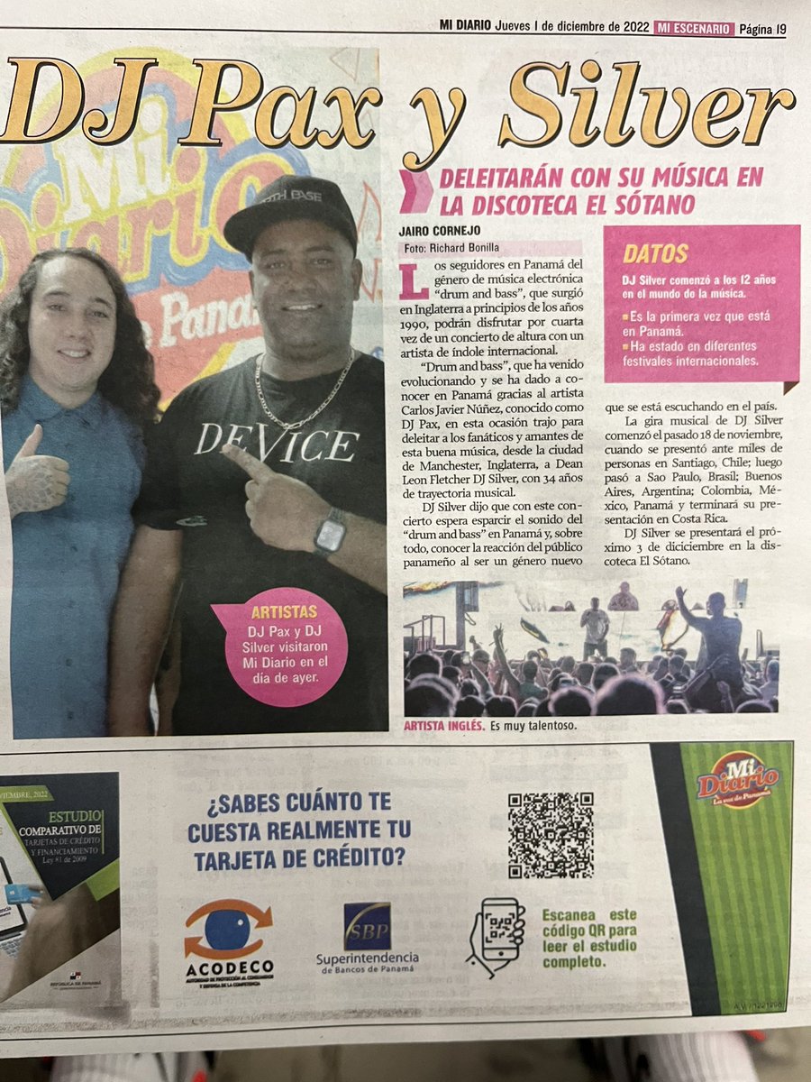 Today myself &amp; <a href="/djpaxdnb/">pax bass tv</a> made it into the national news paper of Panama 🇵🇦 <a href="/MiDiarioPanama/">Mi Diario Panamá</a>