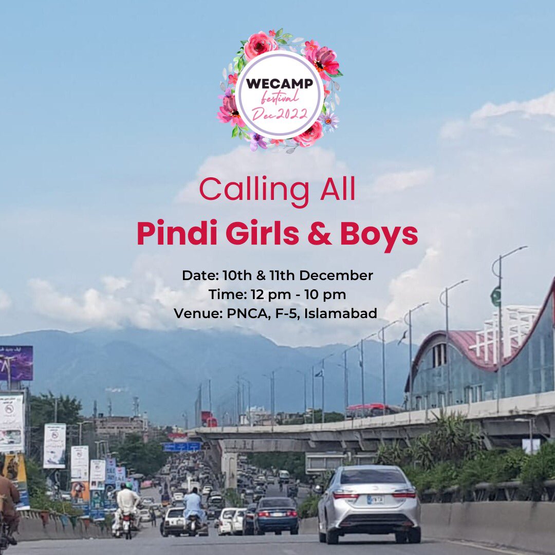 wecamp_pk's tweet image. Pindi girls &amp;amp; boys, join us at the wecamp Fest Dec'22!

We'll be in Islamabad for the best entrepreneurs market! Don't miss out on the food, festivities and shopping 🎉👏

#wecamp #wecampfestival
#Takeyourfirststep
#WomenofWecamp #islamabad #pindi #festivals
