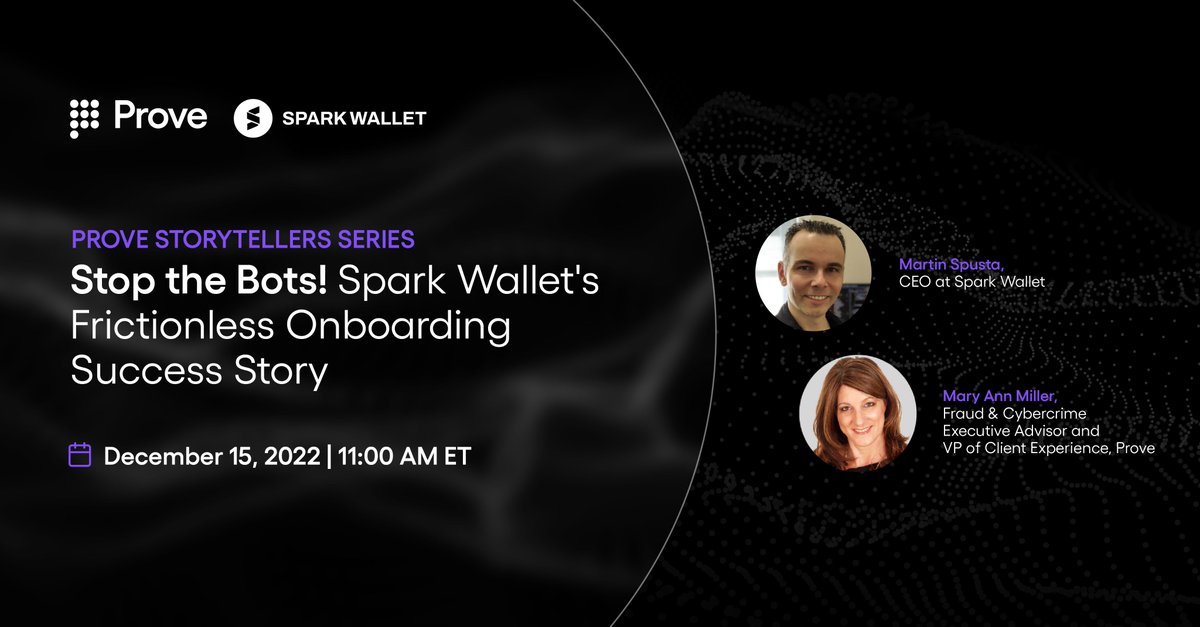 ProveIdentity's tweet photo. Join @sparkwalletappl's CEO Martin Spusta &amp; @ProveIdentity's Fraud &amp; Cybercrime Executive Advisor @_MaryAnnMiller for this Prove Storytellers Session about how Spark overcame bot attacks using advanced #identityverification techniques: https://t.co/eBaQ5DmKiD

#fintech https://t.co/cOqF8uHTMH