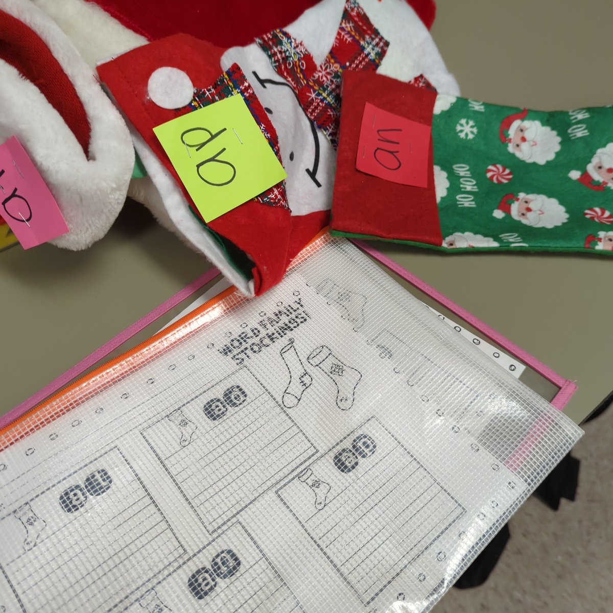 adkinmicteacher's tweet photo. This center was a favorite this week! It took lots of focus and was a challenge at the kinder level but they loved it! They had to get a letter out of the stocking and make a cvc word. #GSOE https://t.co/vlsNSoguiA