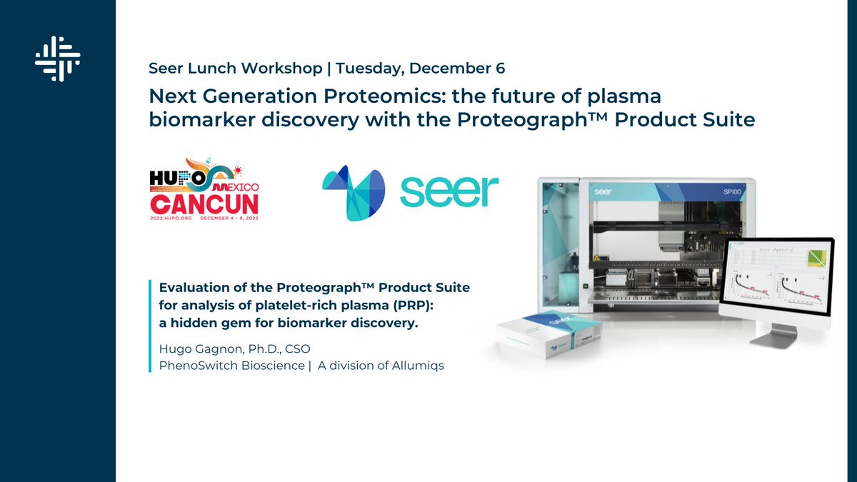 Make this <a href="/seer_bio/">Seer</a> Lunch Workshop on Tuesday, December 6 part of your plans at #HUPO2022. Our CSO Hugo Gagnon and fellow panelists will dive into the unique capabilities and advantages of the Proteograph™ Product Suite. bit.ly/3VLMUqz #proteograph #proteomics #massspec