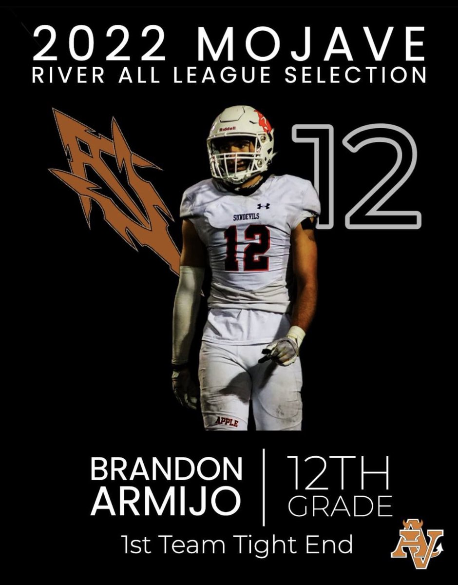 Congrats to senior #12 Brandon Armijo for being named the MRL All-League First Team Tight End Player for the 2022 Football Season. Armijo received 280 yards, had 15 receptions, &amp; 6 TDs this season <a href="/brandonArmijo04/">Brandon Armijo</a>