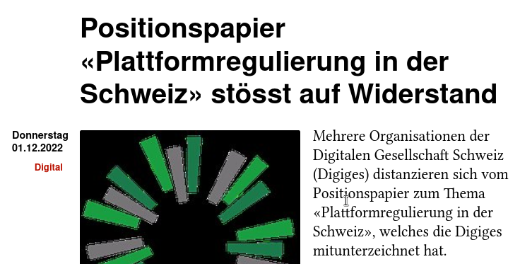 kleinreport mit 'Positionspapier «Plattformregulierung in der Schweiz» stösst auf Widerstand'. kleinreport.ch/news/positions…
